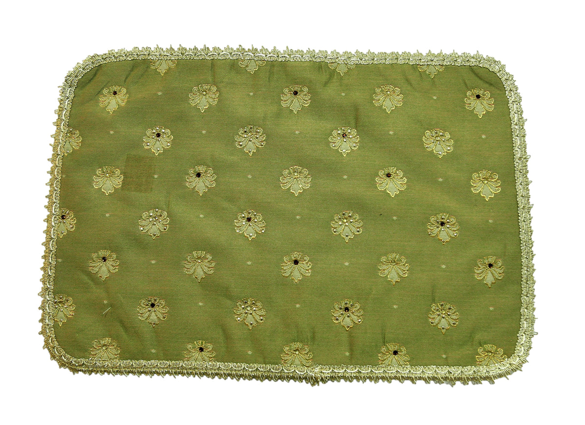 Green Embroidered Cotton Table Mat 12x18 inch front view