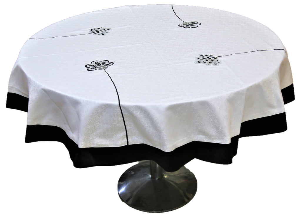 Patch Embroidery (60 Inch) Round Table Cover(Cream-Black)-Polyester - Jagdish Store Online Since 1965