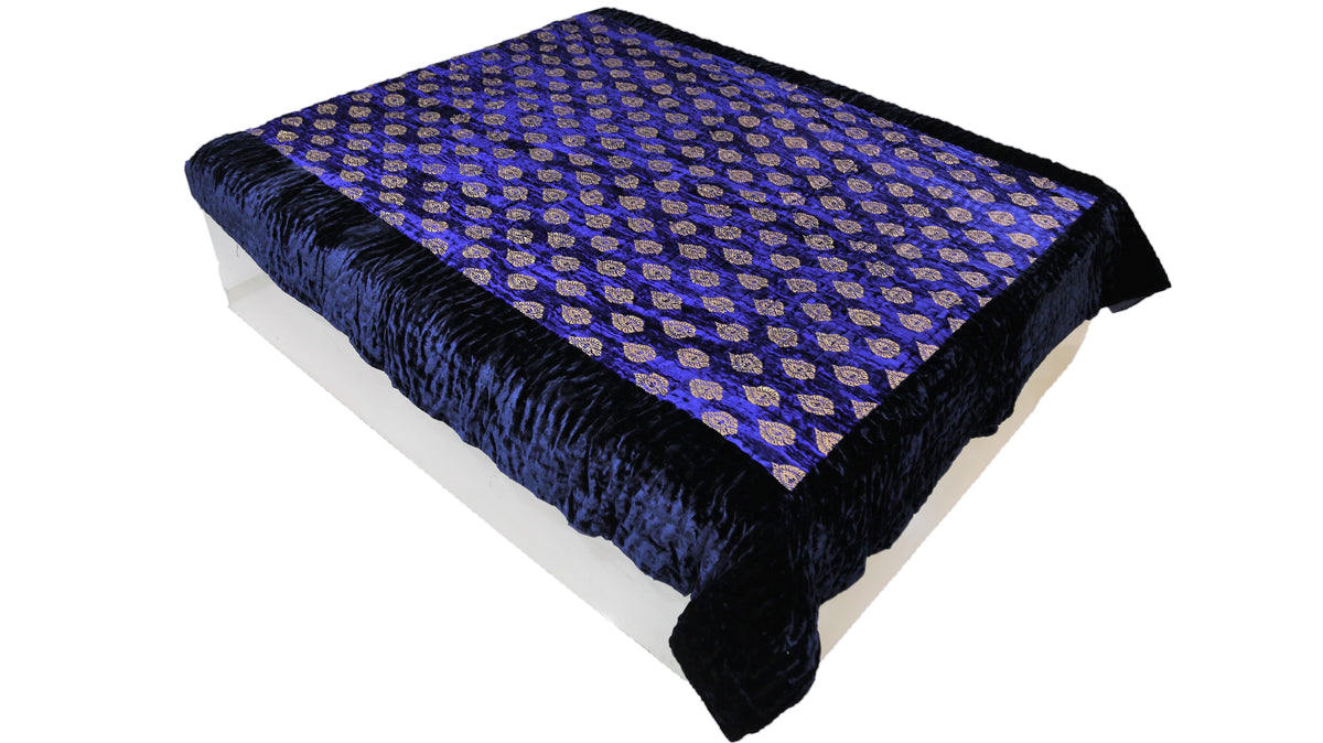 Blue Foil Printed Chenille Quilt front view