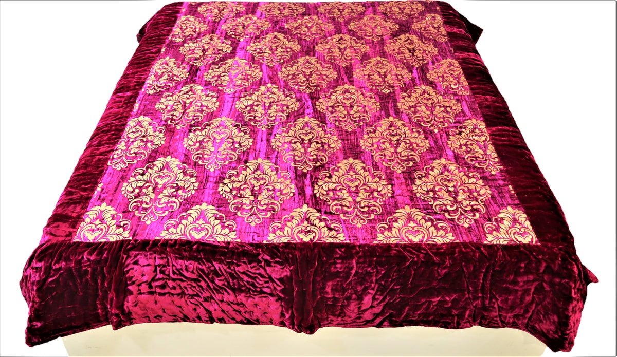 Foil Printed(Magenta/Gold) Chenille Quilt (90x100 Inch) - Jagdish Store Online Since 1965