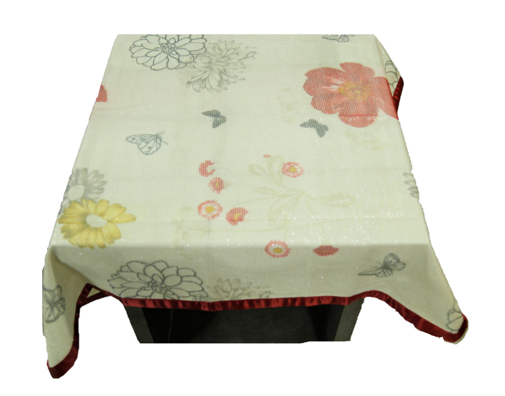 Printed  (40 X 40 Inch) Table Cover(Maroon-Cream)-Net - Jagdish Store Online Since 1965