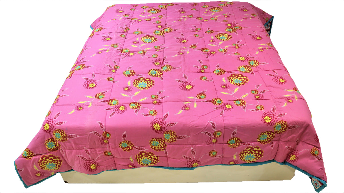 Printed(Pink) Reversible Cotton AC Quilt (90x108 Inch)-300GSM - Jagdish Store Online Since 1965