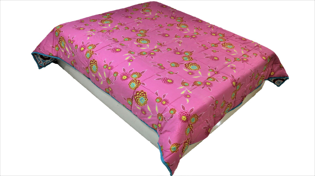 Printed(Pink) Reversible Cotton AC Quilt (90x108 Inch)-300GSM - Jagdish Store Online Since 1965