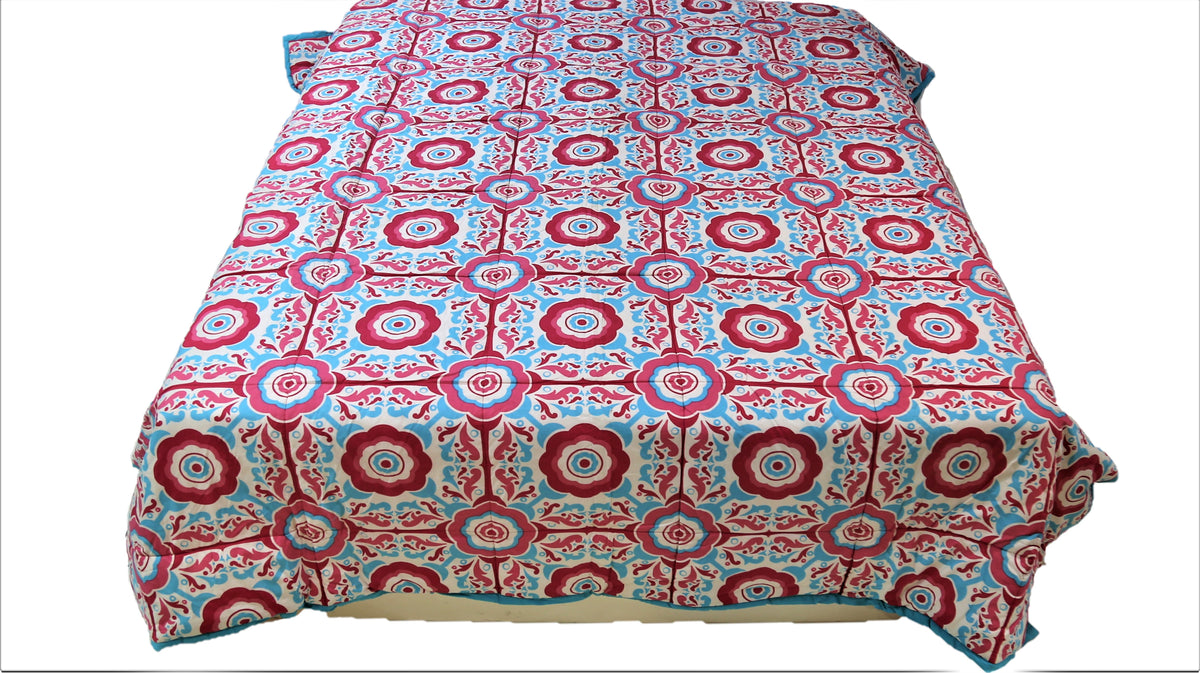 Printed(Pink) Reversible Cotton AC Quilt (90x108 Inch)-300GSM - Jagdish Store Online Since 1965