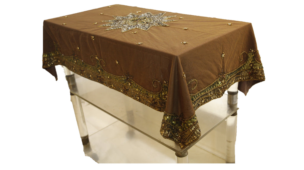 Hand Embroidery (36 X 54 Inch) Table Cover(Brown)-Net - Jagdish Store Online Since 1965