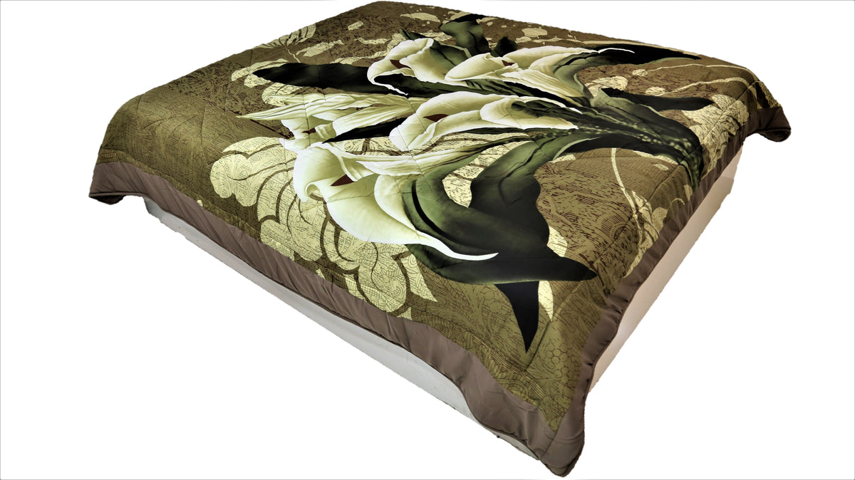 Green Printed Polycotton AC Quilt front view
