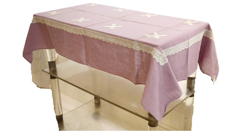 Plain with Fancy Lace (36 X 54 Inch) Table Cover(Lavender)-Linen - Jagdish Store Online Since 1965