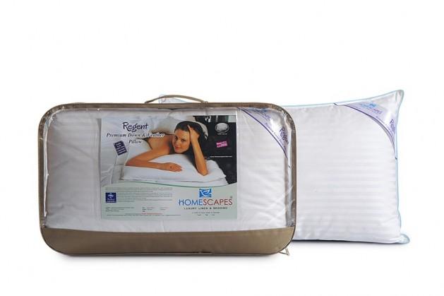 Homescapes Regent down and feather pillow beside its zipped carry bag